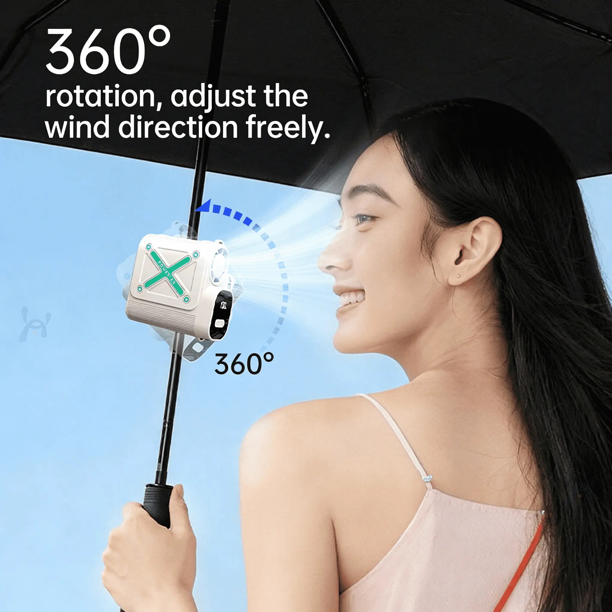 G-OUSSVE Car Clip On Fan with LED Display 360° Rotation 199 Speeds Adjustable USB Rechargeable for Car Umbrella Bicycle Travel Camping Outdoor Strong Wind Small Desk Fan