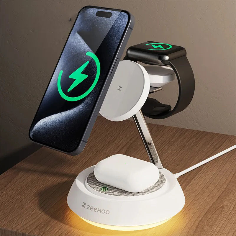 G-OUSSVE 3 in 1 Wireless Charging Station, Wireless Charger Stand with Night Light, Fast Charging for iPhone 15 Pro 14 13 12 Max/Mini/Plus, for Apple Watch & AirPods &Earbuds,Portable Wireless Charger for Apple Series,Cellphone & Smartphpne Charger