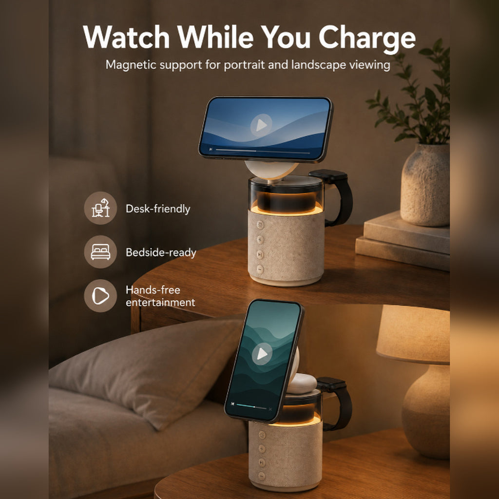 G-OUSSVE 3-in-1 Magnetic Wireless Charging Speaker, Bluetooth Speaker, 15W iPhone Charger, Warm Night Light & Device Stand