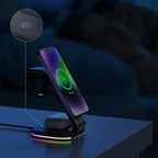 GIVBRO 3 in 1 iPhone Charging Station, MagSafe-Compatible Wireless Charger Stand Foldable Charger for iPhone 15/14, AirPods, Apple Watch