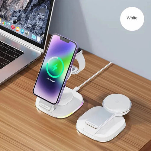 GIVBRO 3 in 1 iPhone Charging Station, MagSafe-Compatible Wireless Charger Stand Foldable Charger for iPhone 15/14, AirPods, Apple Watch