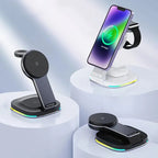 GIVBRO 3 in 1 iPhone Charging Station, MagSafe-Compatible Wireless Charger Stand Foldable Charger for iPhone 15/14, AirPods, Apple Watch