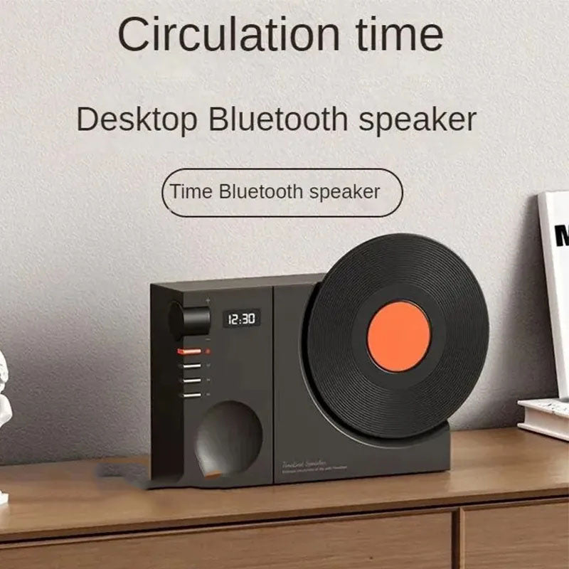 G-OUSSVE Time Bluetooth Speaker Desktop Retro Clock Speaker Subwoofer Film Rotatable Birthday Gift