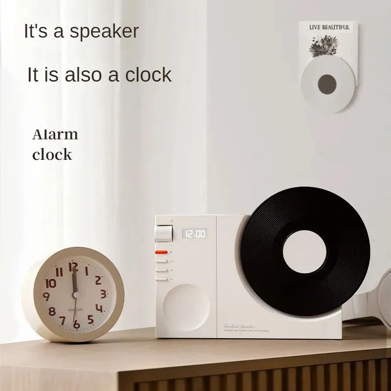 G-OUSSVE Time Bluetooth Speaker Desktop Retro Clock Speaker Subwoofer Film Rotatable Birthday Gift
